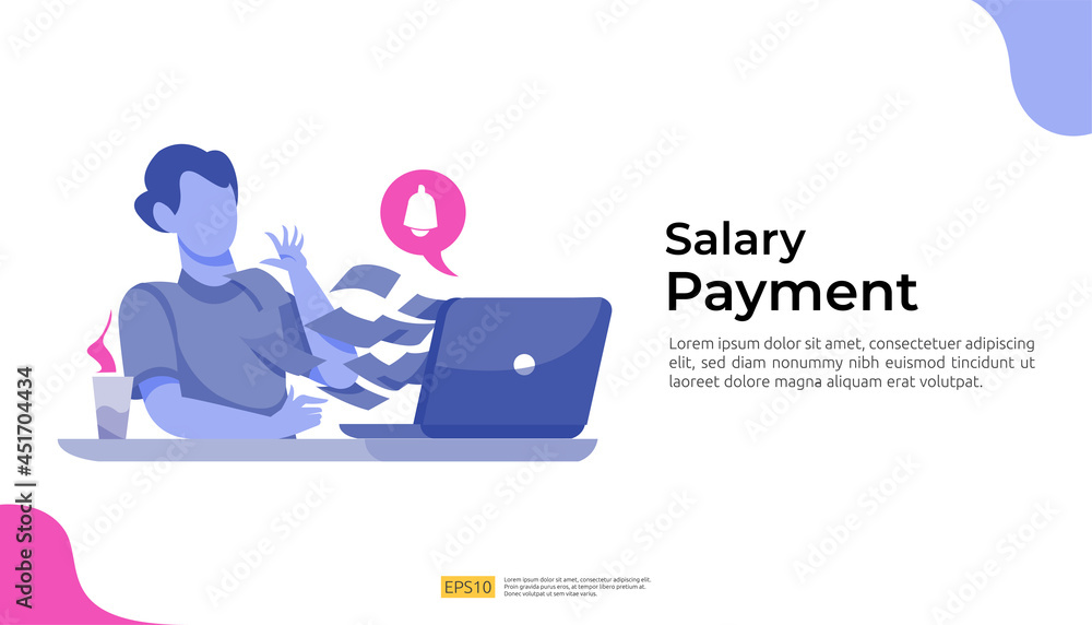 salary payment and payroll illustration concept for annual bonus, income, payout with people character. flat vector for web landing page template, banner, presentation, social, and print media