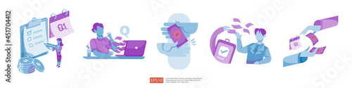 salary payment and payroll illustration set concept for annual bonus, income, payout with people character. flat vector for web landing page template, banner, presentation, social, and print media