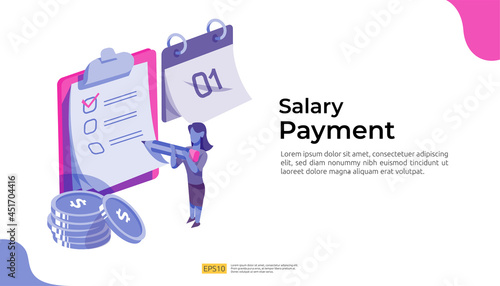 salary payment and payroll illustration concept for annual bonus, income, payout with people character. flat vector for web landing page template, banner, presentation, social, and print media