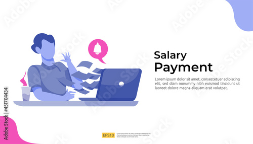 salary payment and payroll illustration concept for annual bonus, income, payout with people character. flat vector for web landing page template, banner, presentation, social, and print media