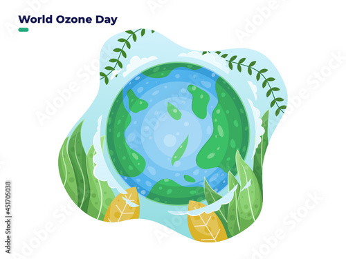 September 16, International Day Preservation of the Ozone Layer or world ozone day illustration. earth day vector. Can be used for banner, poster, postcard, greeting card, web.