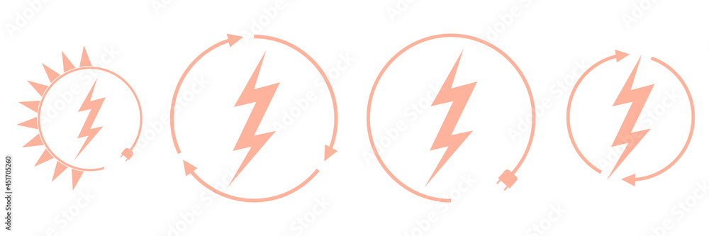 Electric car charging and renewable energy icons, graphic design template, lightning bolt, vector illustration Electric car charging and renewable energy icons, graphic design template, lightning bolt, vector illustration