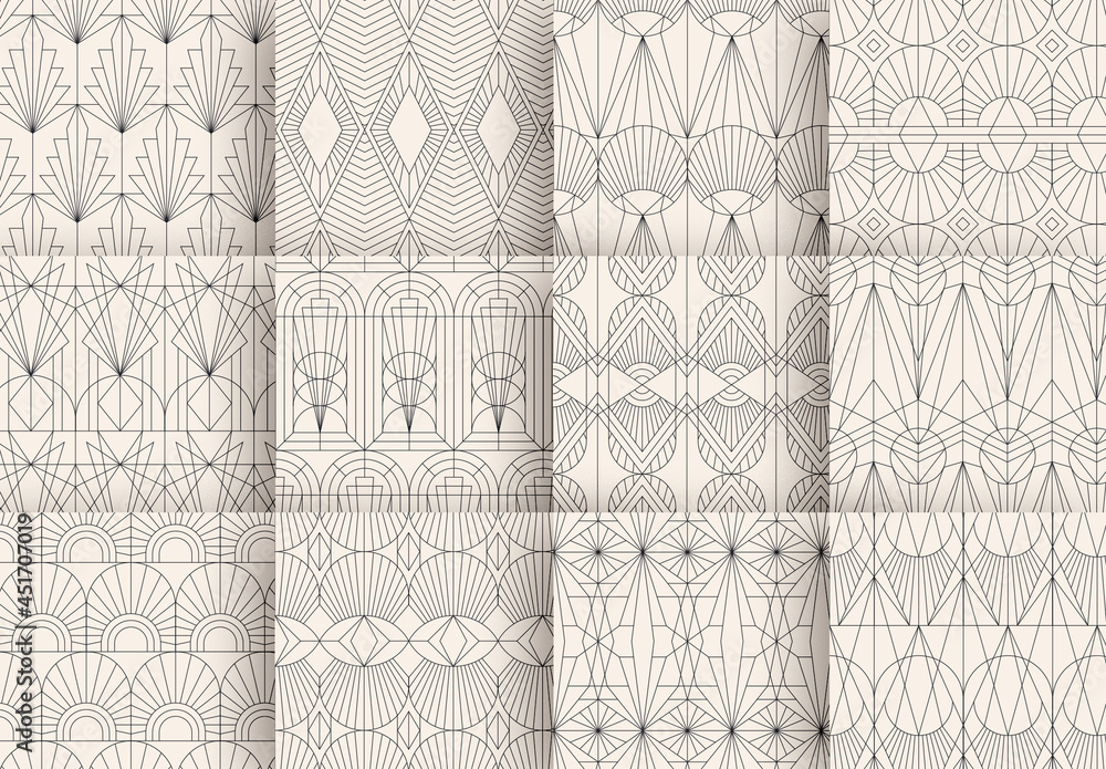 Black and White Patterns Set in Art Deco Style Stock Template | Adobe Stock