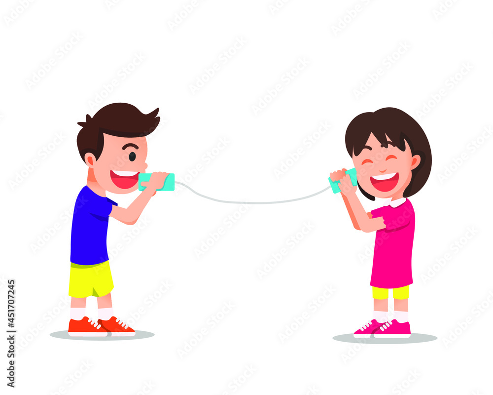 children communicate by handcrafted telephones children communicate by handcrafted telephones