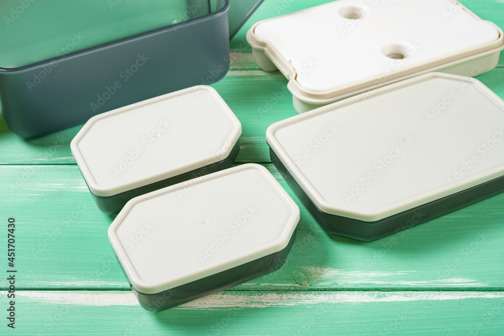 angle view plastic takeout lunch box with individual containers angle view plastic takeout lunch box with individual containers
