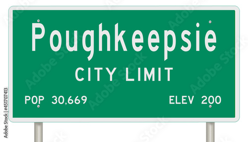 Rendering of a green New York highway sign with city information