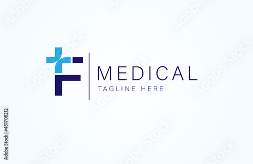 Medical logo, letter F with medical cross icon combination, cross  logo design template, vector illustration