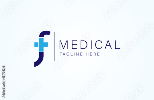 Medical logo, letter F with medical cross icon inside, flat  logo design template, vector illustration