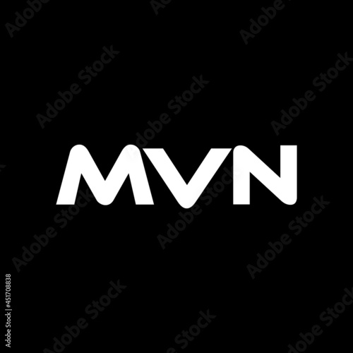 MVN letter logo design with black background in illustrator, vector logo modern alphabet font overlap style. calligraphy designs for logo, Poster, Invitation, etc.