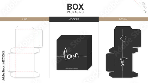 Box packaging and mockup die cut template black love