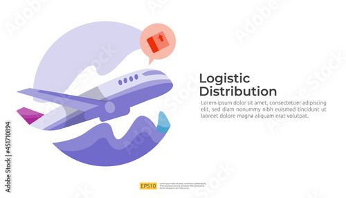 logistic distribution cargo service concept. global delivery worldwide import export shipping banner for web landing page, presentation, social, poster or print media illustration