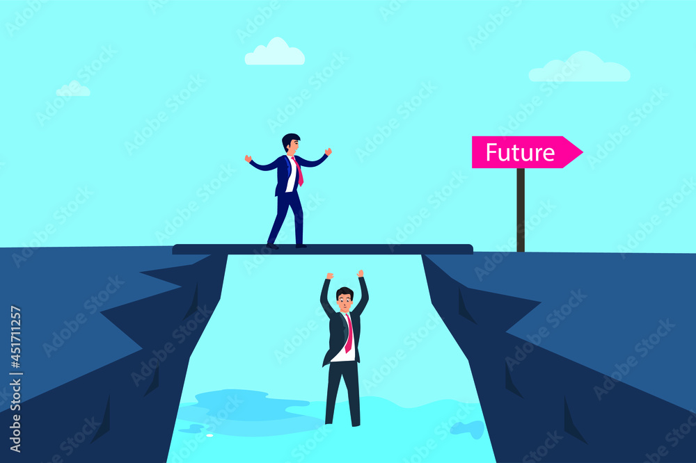 Business transition vector concept. Businessmen in competition to pass the bridge to reach the future Business transition vector concept. Businessmen in competition to pass the bridge to reach the future