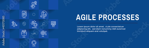 Agile Scrum Process and development icon set web header banner