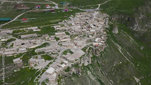 Restored Medieval Village of Khoy in Chechen Republic, Russia. Aerial View photo