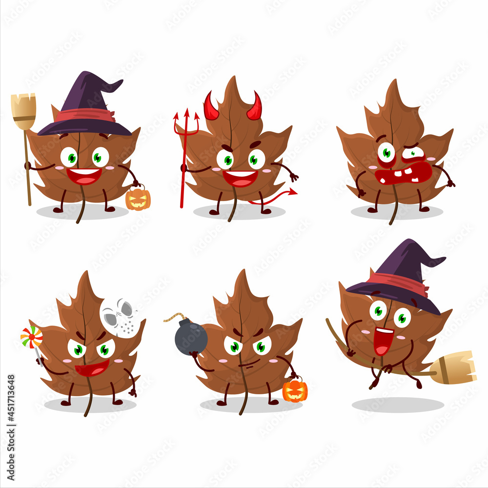 Halloween expression emoticons with cartoon character of maple dried leaf Halloween expression emoticons with cartoon character of maple dried leaf