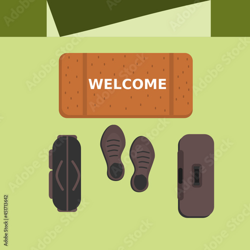 Illustration of man's shoes and luggage bag design photo