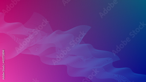 abstract white line wave with lighting effect on purple and blue gradient color background with copy space for technology and futuristic element design