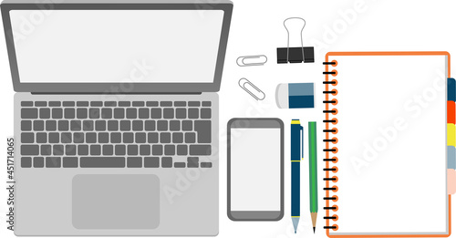 上から見た ビジネス デスク ステーショナリー 文房具