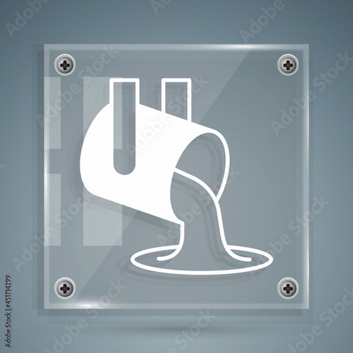 White Molten gold being poured icon isolated on grey background. Molten metal poured from ladle. Square glass panels. Vector