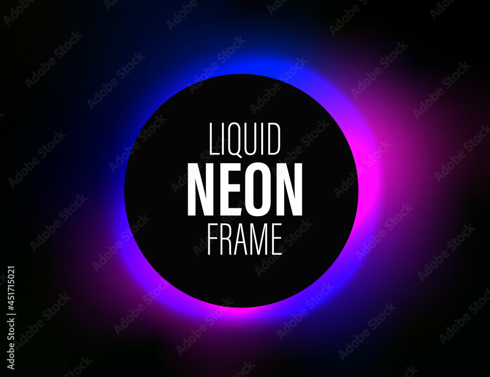 Modern trendy black round frame with liquid neon gradient glowing edges. Northern lights effect. Fluid. Place for your text. Color motion. Modern trendy black round frame with liquid neon gradient glowing edges. Northern lights effect. Fluid. Place for your text. Color motion.