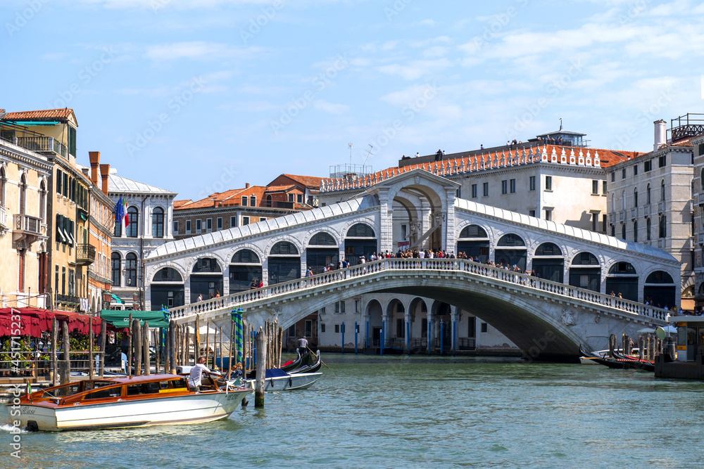 Rialto bridge and Grand Canal in Venice, Italy.