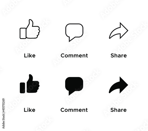 Like, Comment, and Share Button Icon Vector of Social Media Element