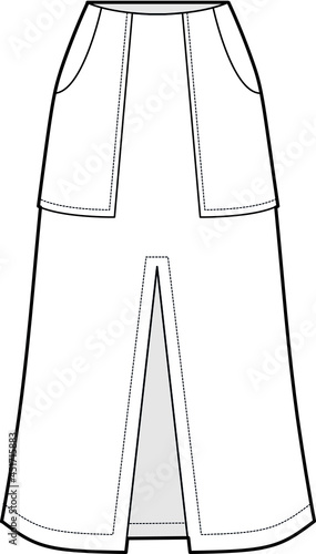 A line skirt with pockets fashion flat sketch vector illustration