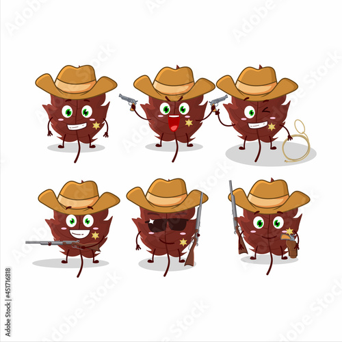 Cool cowboy brown autumn leaf cartoon character with a cute hat
