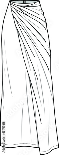 draped skirt fashion flat sketch vector illustration