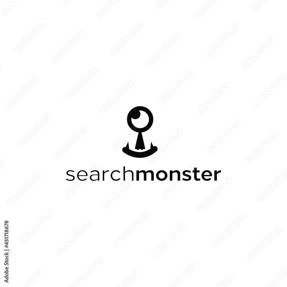 simple and clean magnifying glass and monster face logo design, vector icon search and find illustration inspiration. simple and clean magnifying glass and monster face logo design, vector icon search and find illustration inspiration.