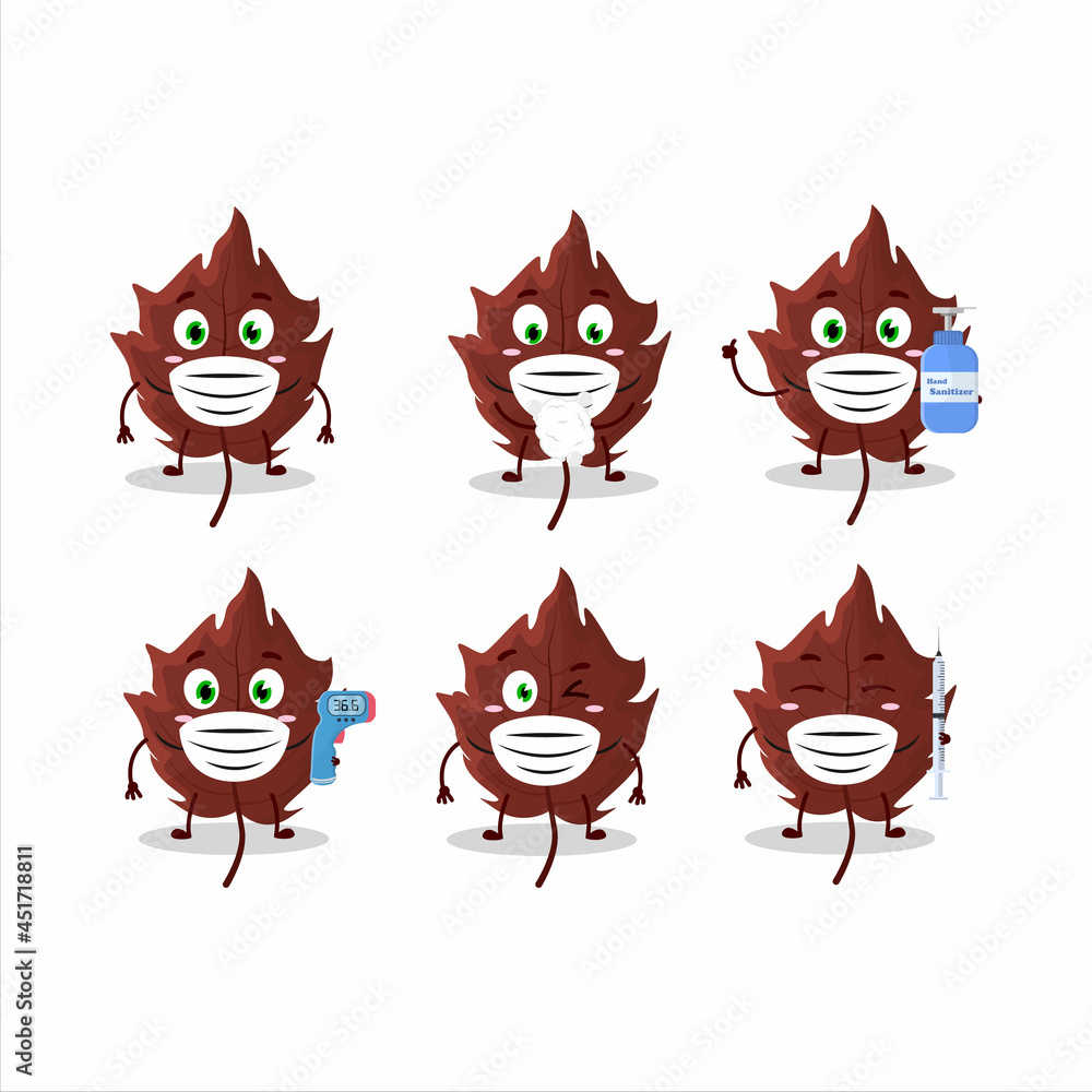 A picture of brown autumn leaf cartoon design style keep staying healthy during a pandemic
