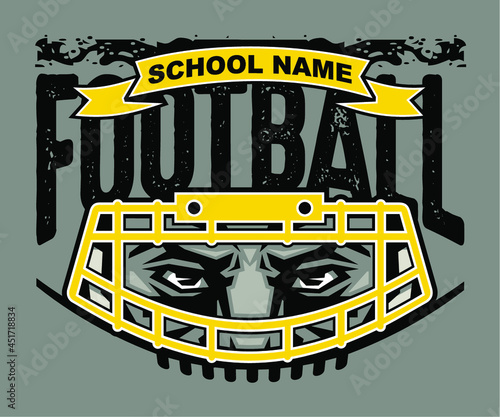 football team design with player wearing facemask for school, college or league