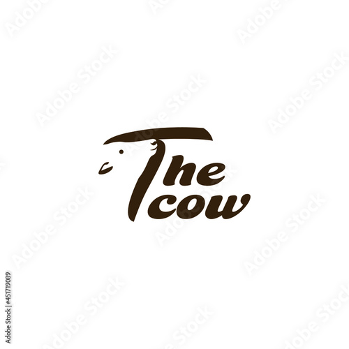 simple, clean, and unique the cow logo vector icon illustration inspiration. using negative space logo style and typography style logos.