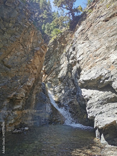 Waterfall in the canyon called  Barranco de las angustinas  on the island of La Palma  Canaries  Spain