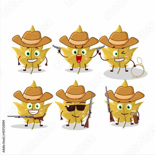 Cool cowboy maple yellow leaf cartoon character with a cute hat