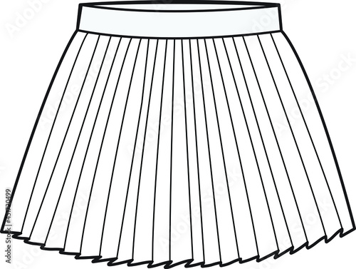 women pleated tulle skirt flat sketch vector illustration