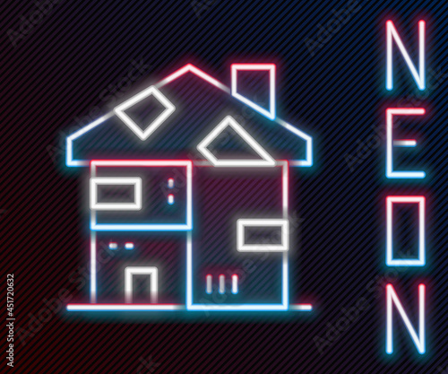 Glowing neon line Homeless cardboard house icon isolated on black background. Colorful outline concept. Vector