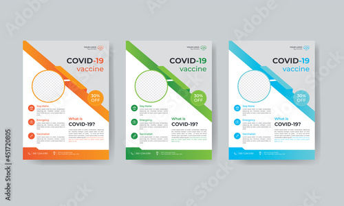 Covid-19 coronavirus vaccination flyer with 3 color