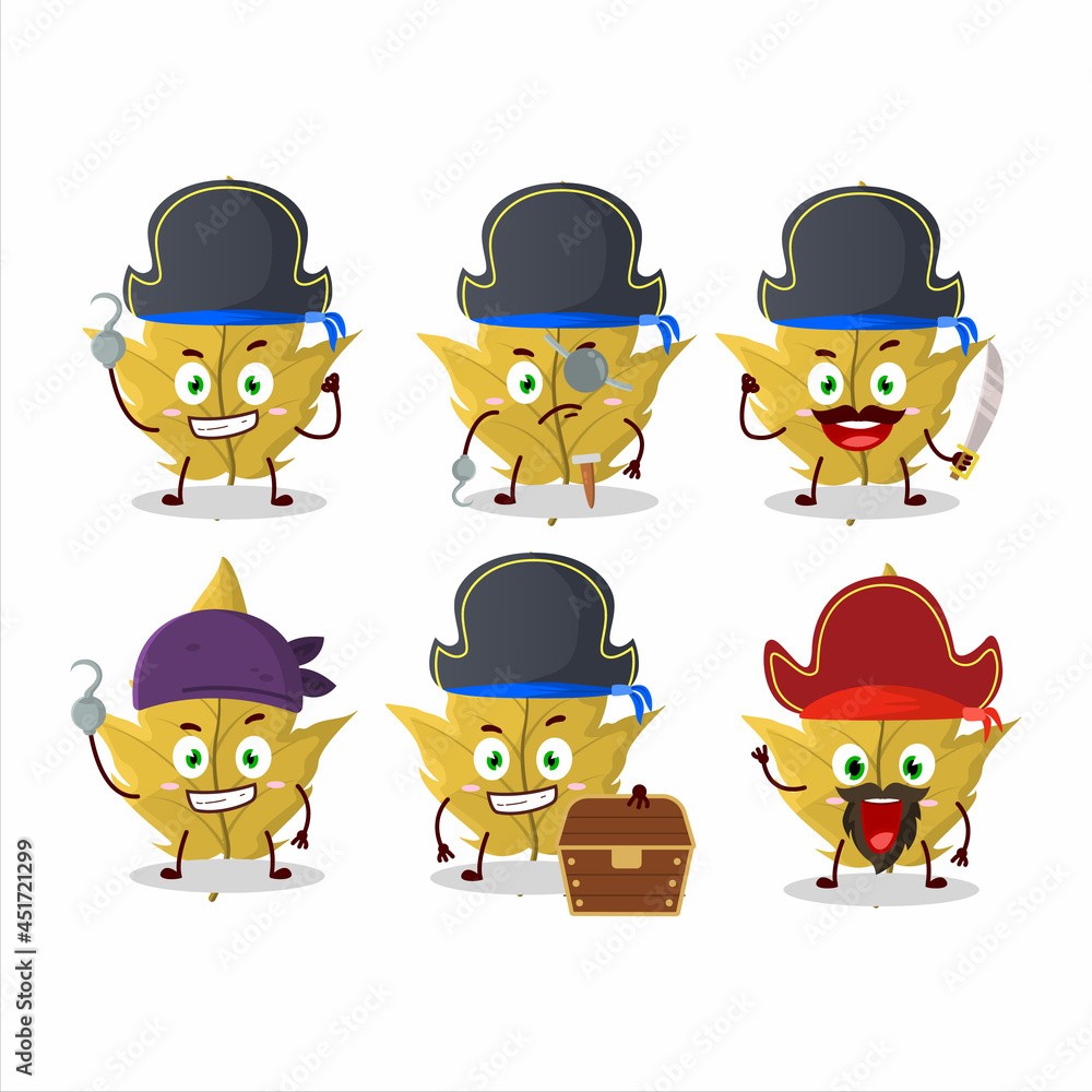 Cartoon character of maple yellow leaf with various pirates emoticons Cartoon character of maple yellow leaf with various pirates emoticons