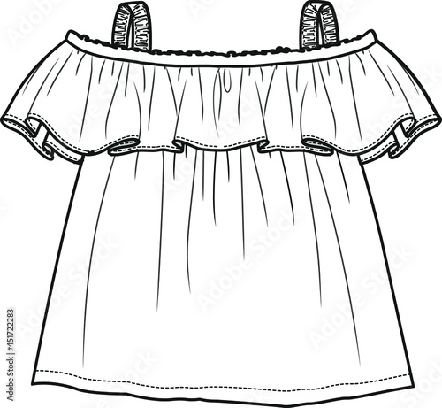 women cold shoulder frill top flat sketch vector illustration 
