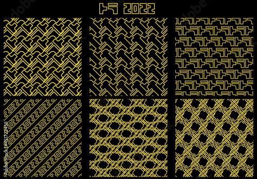 トラと2022の文字の線を並べて作られた背景パターン素材セット