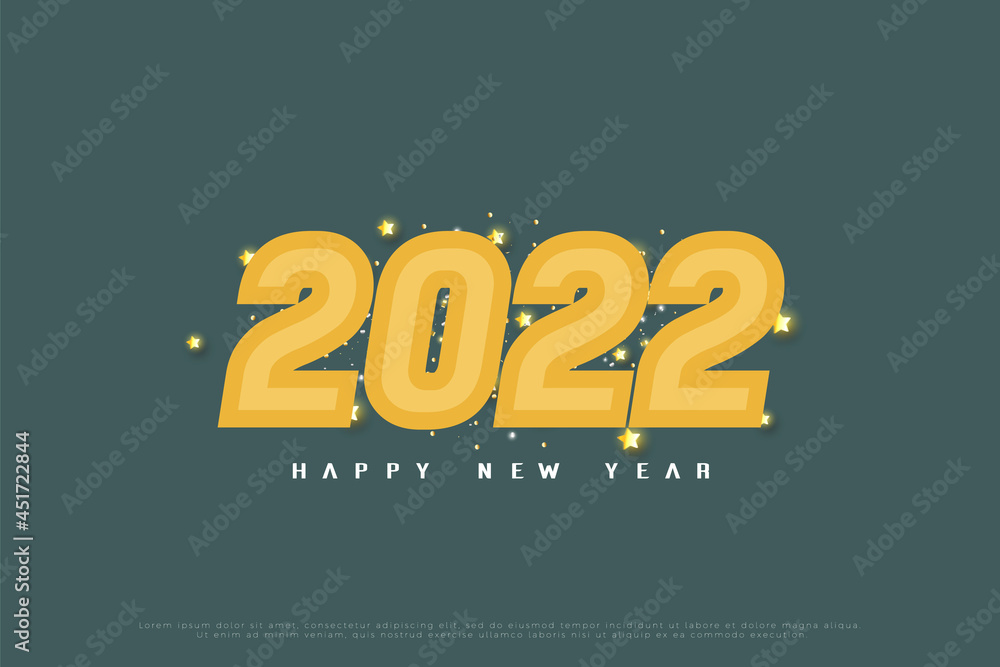 Happy new year 2022 with numbers in combination with two colors.