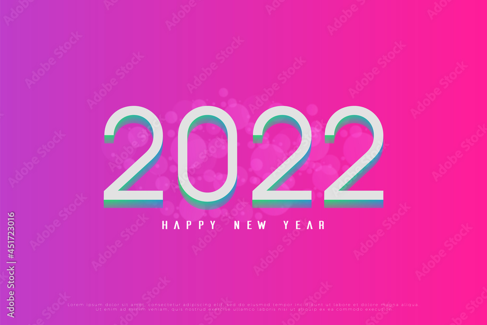 Happy new year 2022 with blue number shadow.