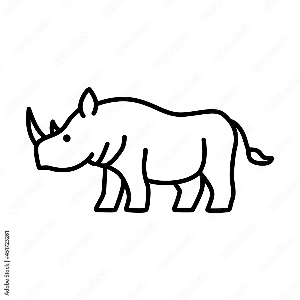 Outline figures of African animal. Vector icon rhinoceros