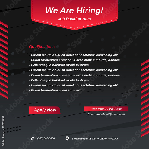 Recruitment advertising template. Job hiring poster, social media, banner, flyer. Digital announcement job vacancies layout