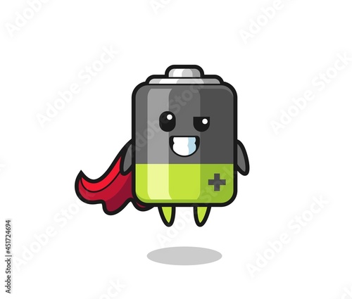 the cute battery character as a flying superhero
