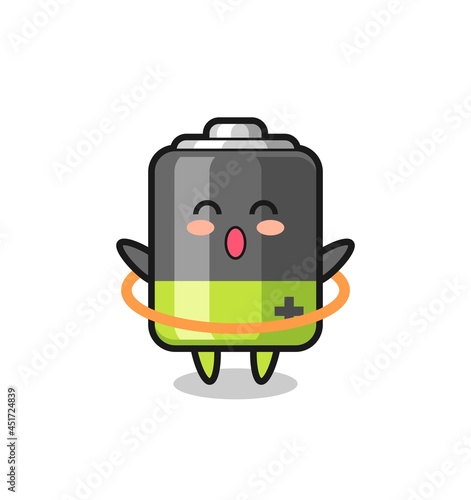 cute battery cartoon is playing hula hoop