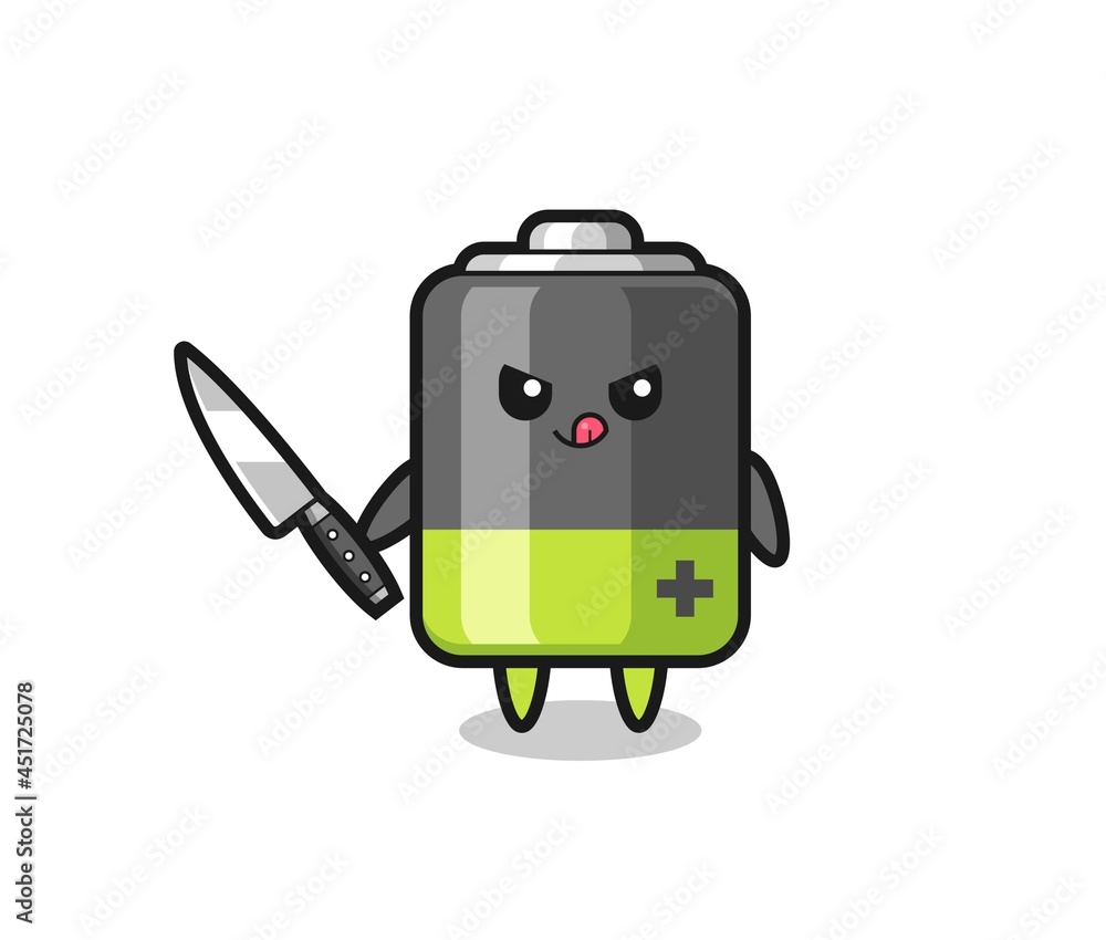 cute battery mascot as a psychopath holding a knife cute battery mascot as a psychopath holding a knife