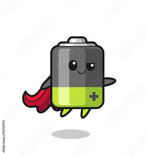 cute battery superhero character is flying