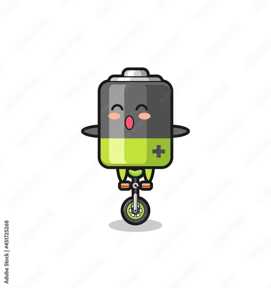 The cute battery character is riding a circus bike The cute battery character is riding a circus bike
